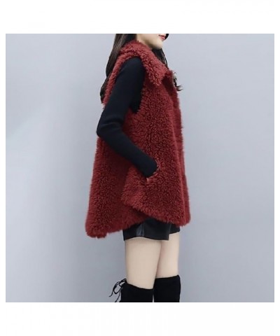 Oversized Open Front Vest for Women Faux Fleece Sleeveless Cardigan Button Down Faux Shearling Coat Winter Outerwear Wine $13...