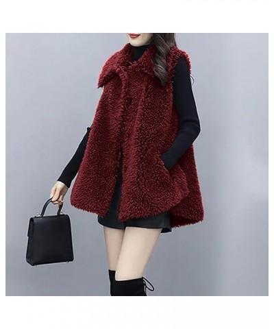 Oversized Open Front Vest for Women Faux Fleece Sleeveless Cardigan Button Down Faux Shearling Coat Winter Outerwear Wine $13...