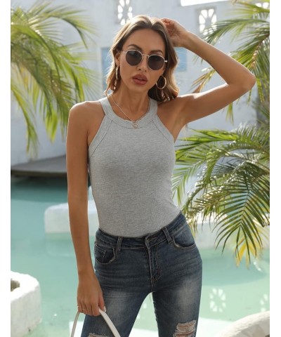 Womens Ribbed Knit Tank Tops Summer Casual High Neck Sleeveless Basic Shirts Blouses Light Gray $9.94 Tanks