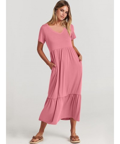 Women's Summer Casual Short Sleeve V Neck Swing Dress Casual Flowy Tiered Basic Maxi Beach Dress with Pockets Pink $20.64 Dre...