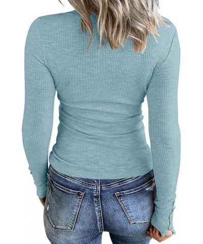 Women's Henley Shirts Long Sleeve Button Down Tunic Tops Scoop Neck Ribbed Knit Slim Fitted Casual Tops Blouses Bluish $10.00...