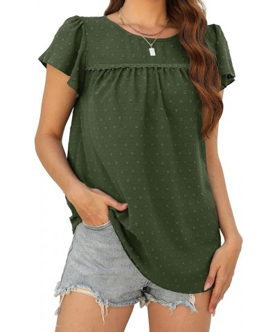 Blouses for Women Crewneck Ruffle Sleeve Flowy Babydoll Shirts Swiss Dot Cute Summer Tops S-2XL 04-army Green $11.50 Blouses