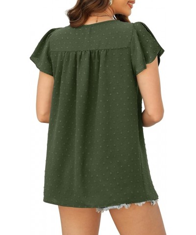 Blouses for Women Crewneck Ruffle Sleeve Flowy Babydoll Shirts Swiss Dot Cute Summer Tops S-2XL 04-army Green $11.50 Blouses