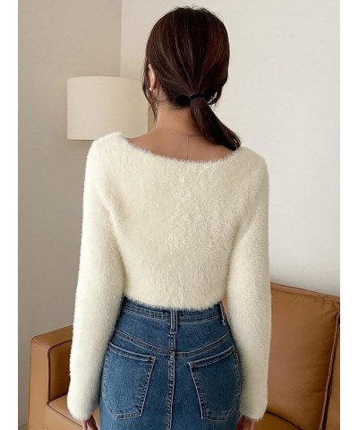 Women's Asymmetrical Long Sleeve V Neck Fuzzy Crop Cardigan Bolero Beige $20.39 Sweaters