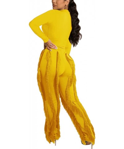 Women's 2 Piece Outfits Sleeveless Tanks Top High Waist Fringe Long Pants Casual Tassels Bodycon Yoga Pants Fringe Yellow $17...