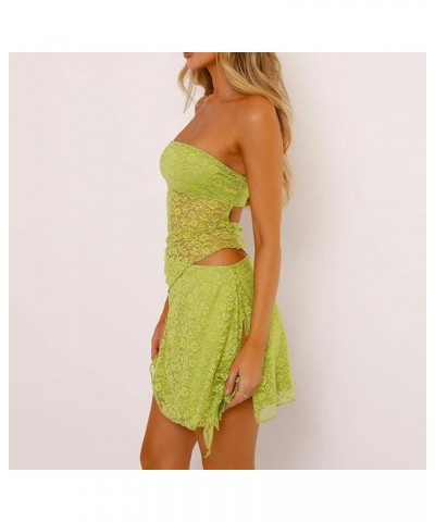 Womens Sexy Summer 2 Piece Outfits Y2K Lace Bandeau Going Out Crop Tops Bodycon Mini Skirt Mini Dress Set Green $8.80 Suits