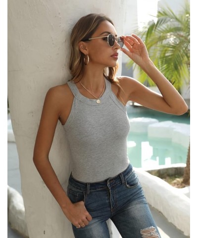 Womens Ribbed Knit Tank Tops Summer Casual High Neck Sleeveless Basic Shirts Blouses Light Gray $9.94 Tanks