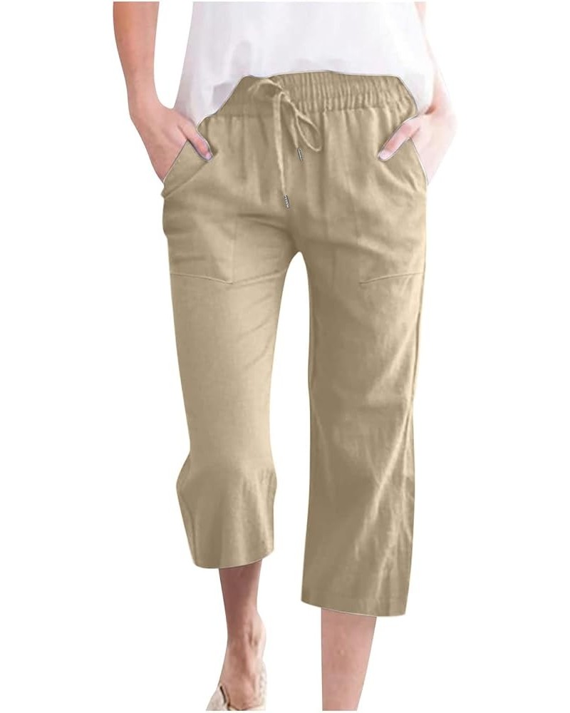 Capri Pants for Women 2024 Summer Casual Capri Leggings Lightweight High Wasit Stretch Cropped Trousers with Pockets B03 Khak...