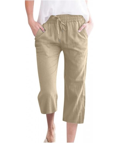 Capri Pants for Women 2024 Summer Casual Capri Leggings Lightweight High Wasit Stretch Cropped Trousers with Pockets B03 Khak...