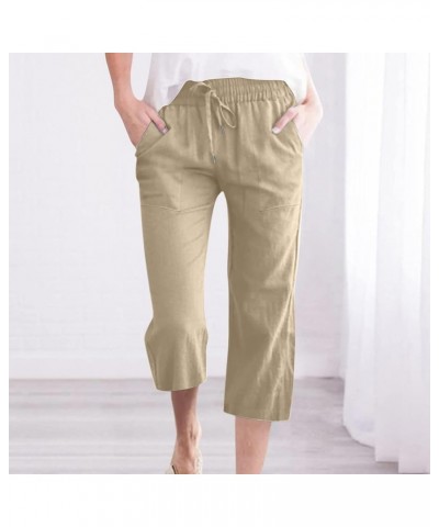 Capri Pants for Women 2024 Summer Casual Capri Leggings Lightweight High Wasit Stretch Cropped Trousers with Pockets B03 Khak...