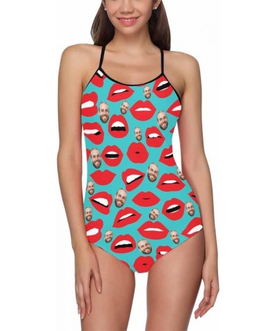 Customize Lovers Boyfriend Husband Face on Strap Swimsuit Lips $11.00 Swimsuits