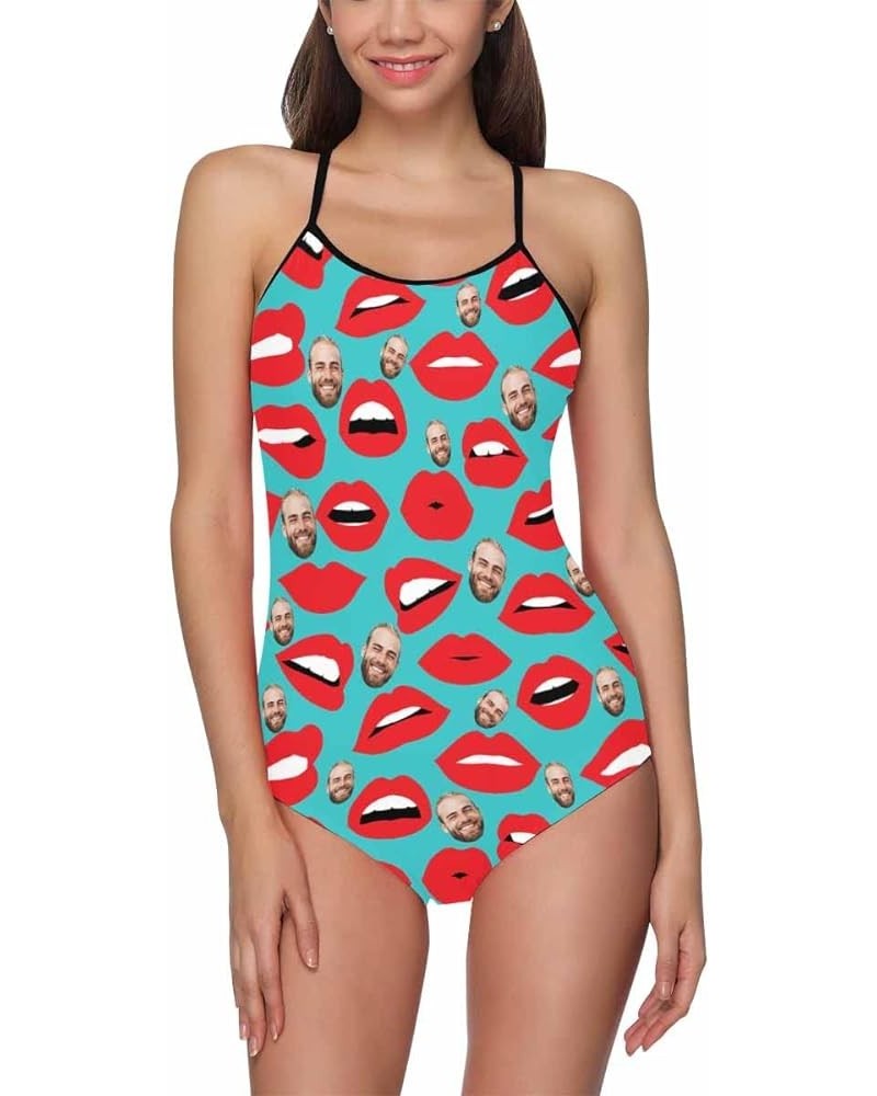 Customize Lovers Boyfriend Husband Face on Strap Swimsuit Lips $11.00 Swimsuits