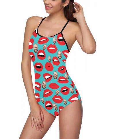 Customize Lovers Boyfriend Husband Face on Strap Swimsuit Lips $11.00 Swimsuits