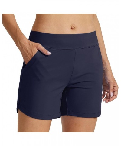 Women's Swim Board Shorts Swimming Bottoms Tummy Control Beach Shorts with Liner 5" INSEAM Navy Blue $19.13 Swimsuits