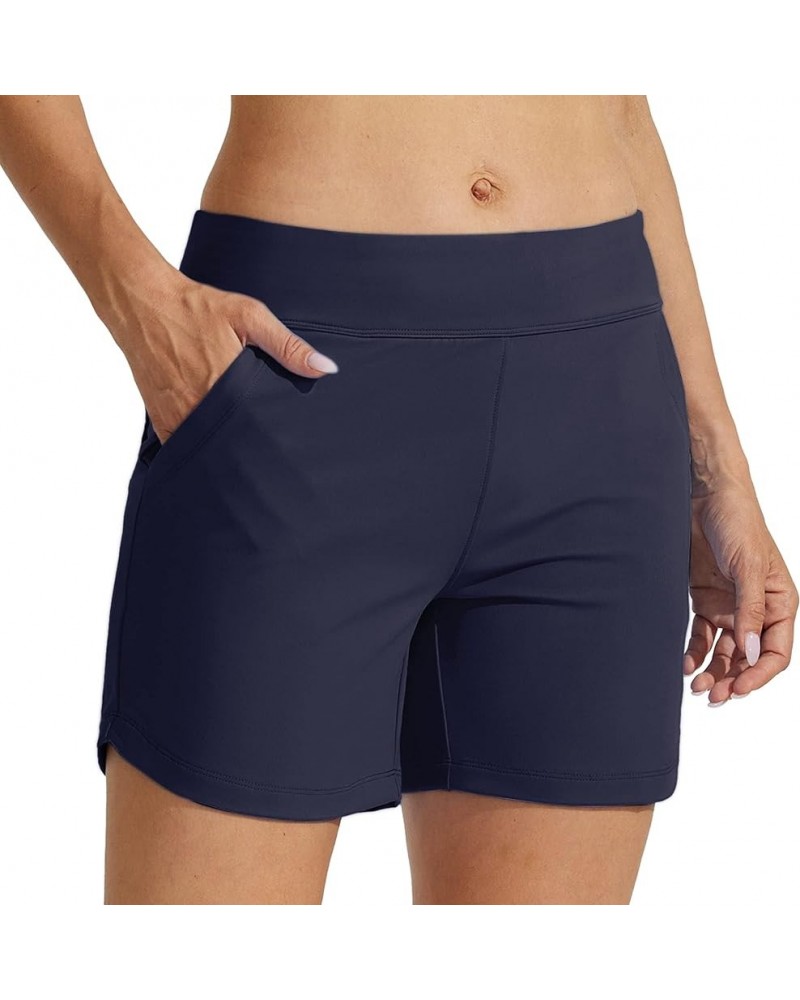 Women's Swim Board Shorts Swimming Bottoms Tummy Control Beach Shorts with Liner 5" INSEAM Navy Blue $19.13 Swimsuits