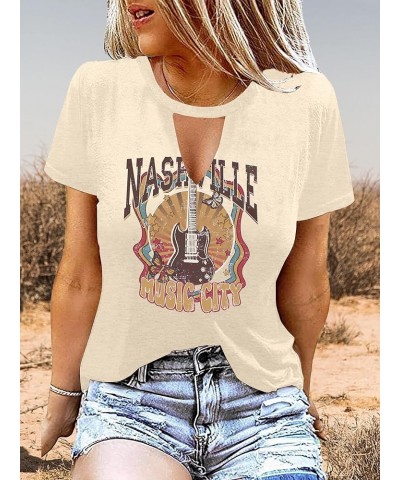 Women Hollow Out Guns N' Rose Country Tank Tops Rock Concert Graphic Tees Sleeveless Rock and Roll T-Shirt A-apricot $13.74 O...