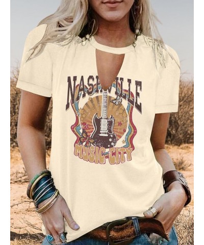 Women Hollow Out Guns N' Rose Country Tank Tops Rock Concert Graphic Tees Sleeveless Rock and Roll T-Shirt A-apricot $13.74 O...