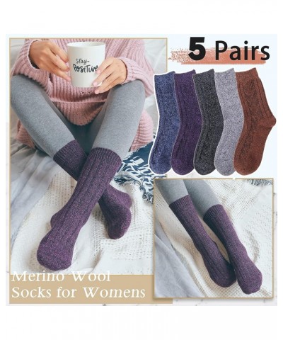 5 Pairs Wool Socks for Women Thermal Warm Hiking Boot Knit Cozy Winter Crew Duty Work Soft Socks for Ladies Assored Vintage(5...