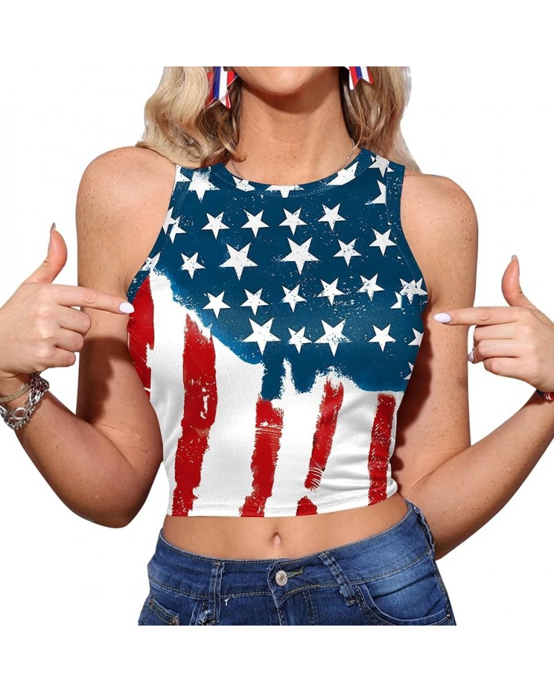 Women's 4th of July Sexy American Flag Patriotic Crop Tank Top Stars & Stripe 1 $13.10 Tanks