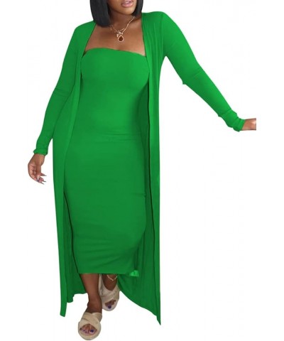 Womens 2 Piece Dress Outfits Open Front Cardigan + Sexy Bodycon Tube Maxi Dress Set Clubwear Green $24.77 Dresses