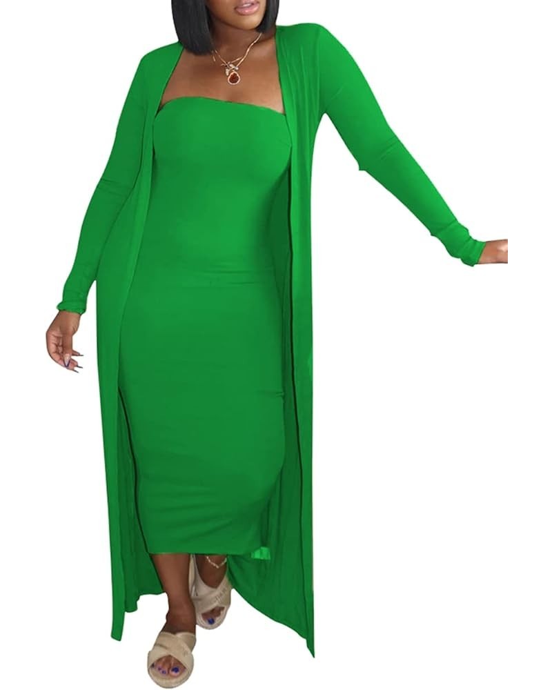 Womens 2 Piece Dress Outfits Open Front Cardigan + Sexy Bodycon Tube Maxi Dress Set Clubwear Green $24.77 Dresses