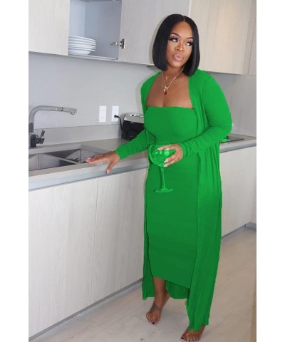 Womens 2 Piece Dress Outfits Open Front Cardigan + Sexy Bodycon Tube Maxi Dress Set Clubwear Green $24.77 Dresses