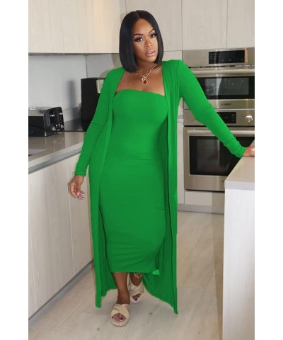 Womens 2 Piece Dress Outfits Open Front Cardigan + Sexy Bodycon Tube Maxi Dress Set Clubwear Green $24.77 Dresses