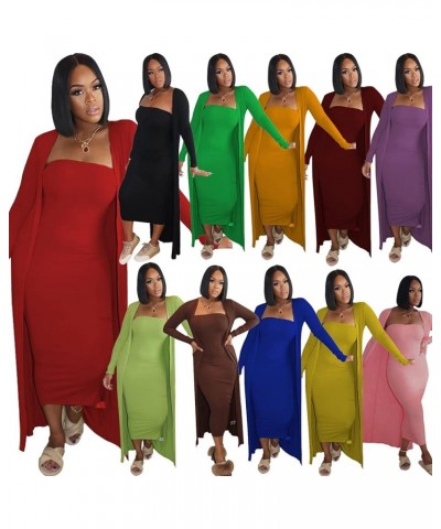 Womens 2 Piece Dress Outfits Open Front Cardigan + Sexy Bodycon Tube Maxi Dress Set Clubwear Green $24.77 Dresses