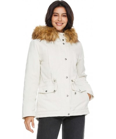 Women's Winter Parka Jacket Hooded Warm Coat Padded Jacket with Detachable Faux Fur Beige $41.25 Jackets