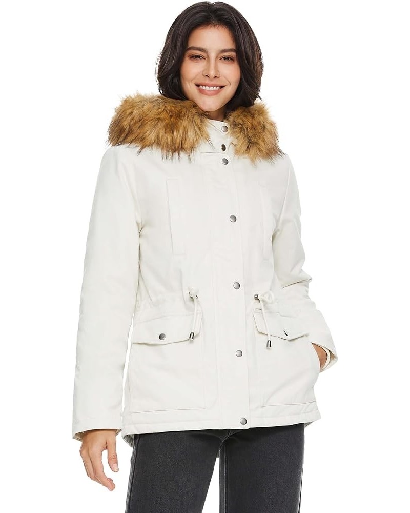 Women's Winter Parka Jacket Hooded Warm Coat Padded Jacket with Detachable Faux Fur Beige $41.25 Jackets