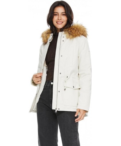 Women's Winter Parka Jacket Hooded Warm Coat Padded Jacket with Detachable Faux Fur Beige $41.25 Jackets