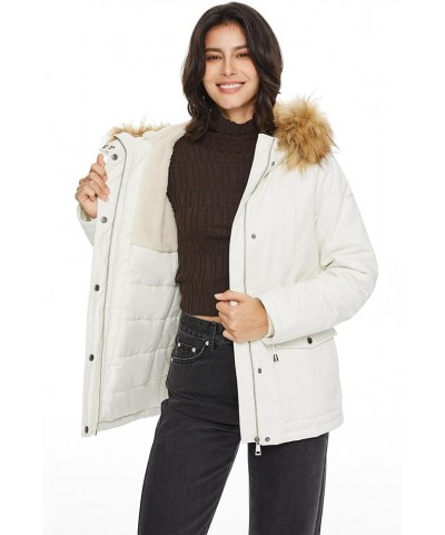 Women's Winter Parka Jacket Hooded Warm Coat Padded Jacket with Detachable Faux Fur Beige $41.25 Jackets