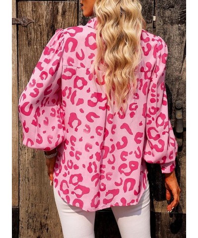 Womens Button Down Shirt Printed Long Sleeve Blouse Tops Fashion 2024 Pink Leopard $16.49 Blouses