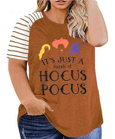 Plus Size It's Just A Bunch of Hocus Pocus T-Shirt Women Halloween Sanderson Sisters Graphic Tees Fall Shirt Tops Brown-1 $8....