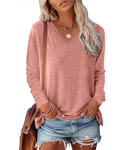 Women's Round Neck Long Sleeve Shirts Casual Dressy Lace Crochet Side Split Tunic Top Soft Tee Fall Tops 2221-uffhde-pink4 $8...