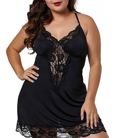 Lingerie for Women Plus Size Floral Lace Trim Sexy Babydolls See Through Chemises Nightgowns Backless Criss Cross Sleepwear B...