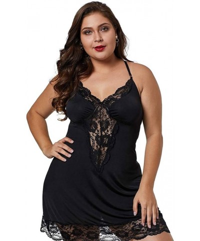 Lingerie for Women Plus Size Floral Lace Trim Sexy Babydolls See Through Chemises Nightgowns Backless Criss Cross Sleepwear B...