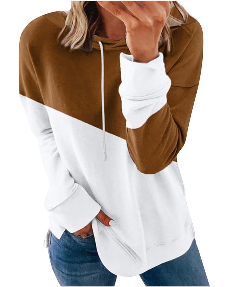 Womens Long Sleeve Loose Fit Hoodies Drawstring Trendy Color Block Pullover Casual Lightweight Sweatshirts 01 Coffee $11.00 H...