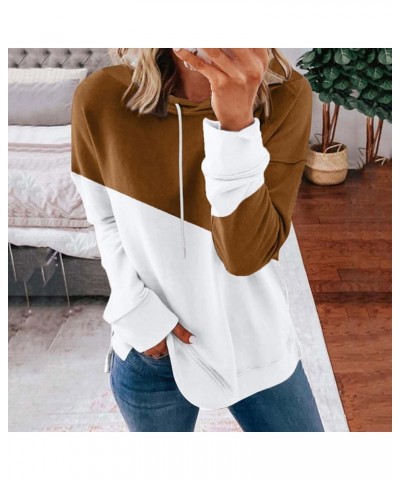 Womens Long Sleeve Loose Fit Hoodies Drawstring Trendy Color Block Pullover Casual Lightweight Sweatshirts 01 Coffee $11.00 H...