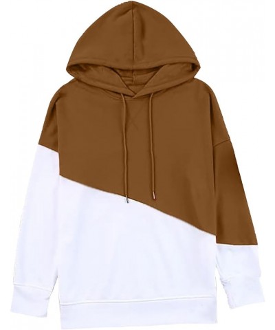 Womens Long Sleeve Loose Fit Hoodies Drawstring Trendy Color Block Pullover Casual Lightweight Sweatshirts 01 Coffee $11.00 H...