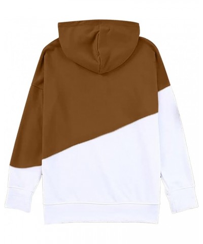 Womens Long Sleeve Loose Fit Hoodies Drawstring Trendy Color Block Pullover Casual Lightweight Sweatshirts 01 Coffee $11.00 H...