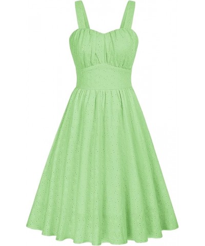 Women's Vintage Sleeveless Solid Floral Ruched Summer Cute A-Line Flowy Swing Midi Dress Light Green-724 $25.34 Dresses