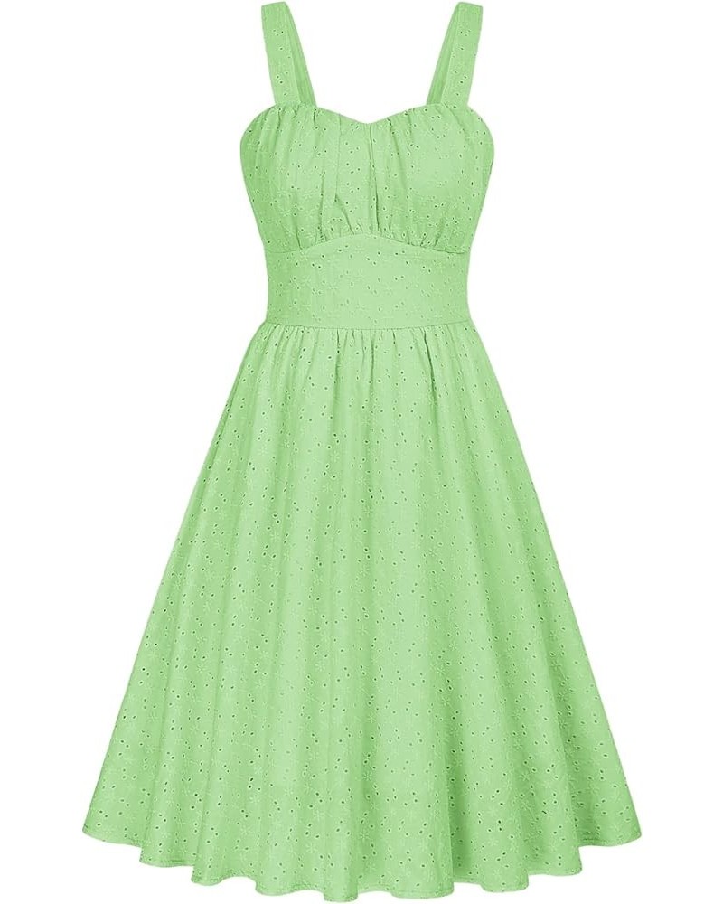 Women's Vintage Sleeveless Solid Floral Ruched Summer Cute A-Line Flowy Swing Midi Dress Light Green-724 $25.34 Dresses