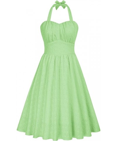 Women's Vintage Sleeveless Solid Floral Ruched Summer Cute A-Line Flowy Swing Midi Dress Light Green-724 $25.34 Dresses