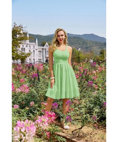 Women's Vintage Sleeveless Solid Floral Ruched Summer Cute A-Line Flowy Swing Midi Dress Light Green-724 $25.34 Dresses