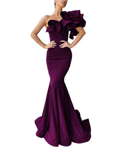 Women's Mermaid One Shoulder Ruffles Prom Dresses Evening Gowns A-grape $46.70 Dresses