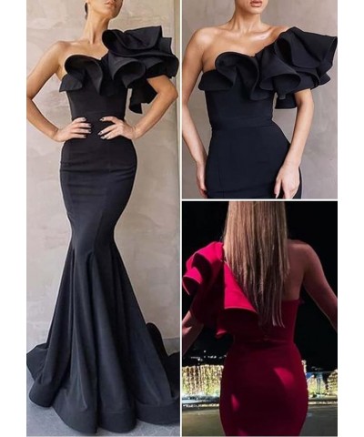 Women's Mermaid One Shoulder Ruffles Prom Dresses Evening Gowns A-grape $46.70 Dresses