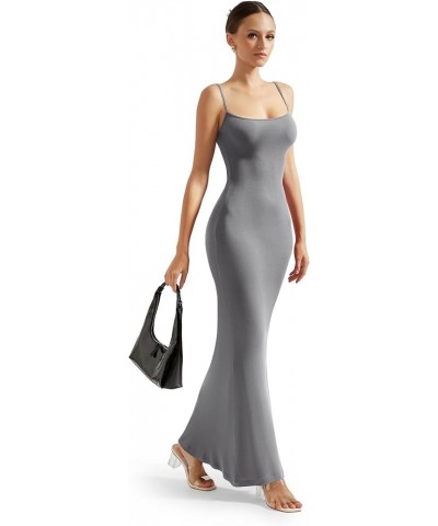 Women Ribbed Long Slip Maxi Dress Sleeveless Sexy Bodycon Dresses 1 Grey $13.32 Dresses