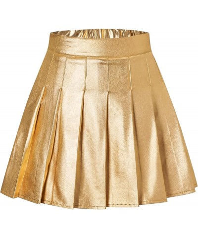 Women's Pleated Mini Skirt with Comfy Casual Stretchy Band Skater Skirt, US XS - US 4XL A Plain-gold $12.96 Skirts