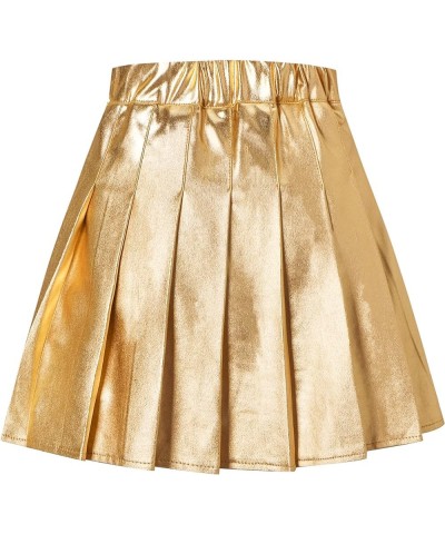 Women's Pleated Mini Skirt with Comfy Casual Stretchy Band Skater Skirt, US XS - US 4XL A Plain-gold $12.96 Skirts